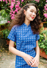 Opal Sapphire Gingham Cheongsam Top