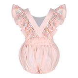 Hana Betsy Peach Linen Romper
