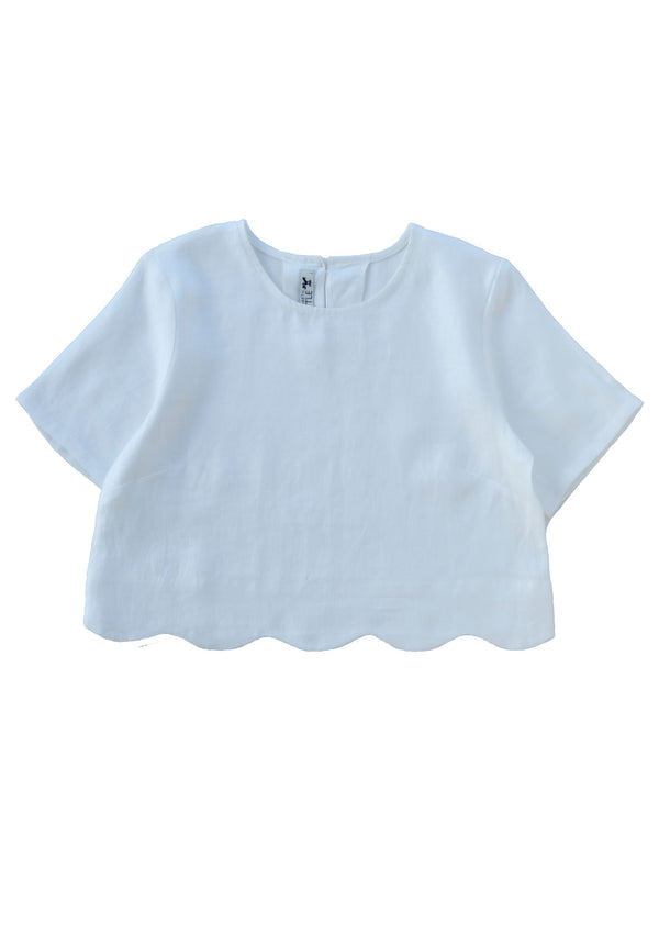 Arles Moonstone Scallop Linen Top