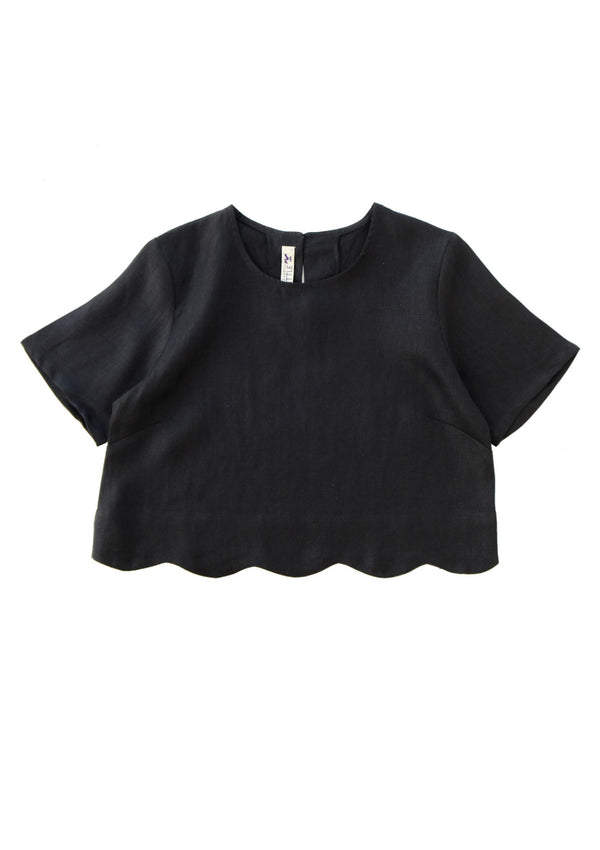 Arles Onxy Scallop Linen Top
