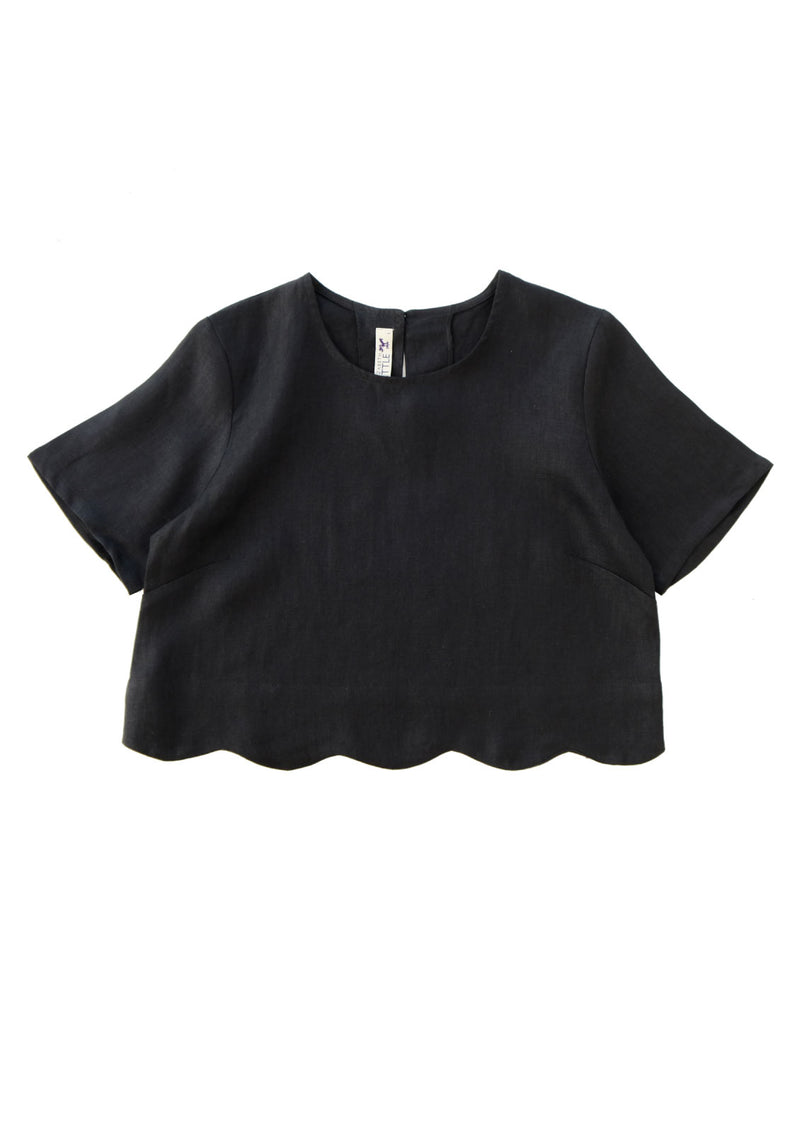 Arles Onxy Scallop Linen Top