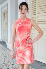 Colette Gingham Coral Cheongsam