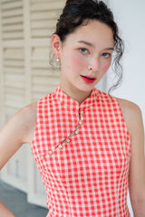 Colette Gingham Coral Cheongsam