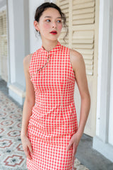 Colette Gingham Coral Cheongsam
