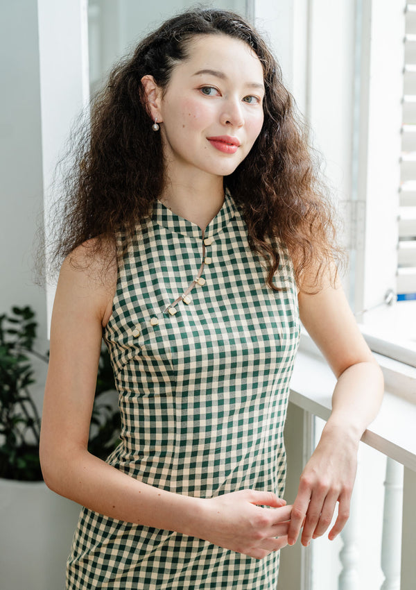 Colette Gingham Emerald Cheongsam