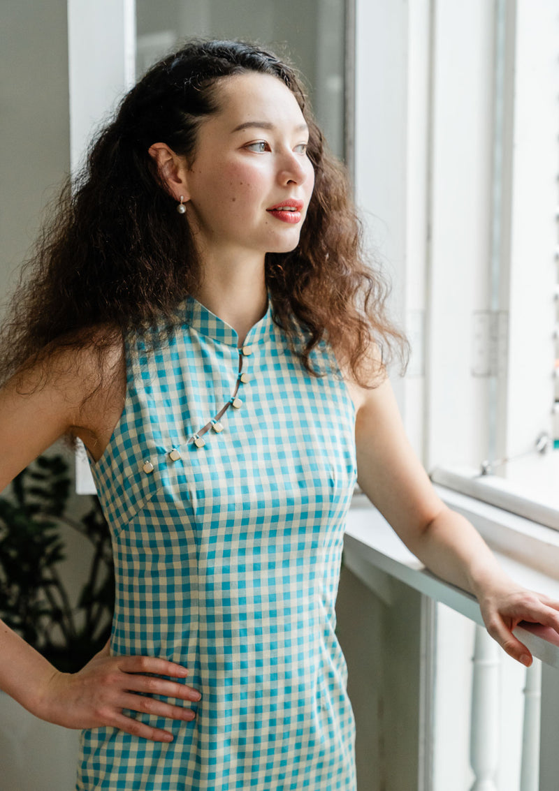 Colette Gingham Turquoise Cheongsam