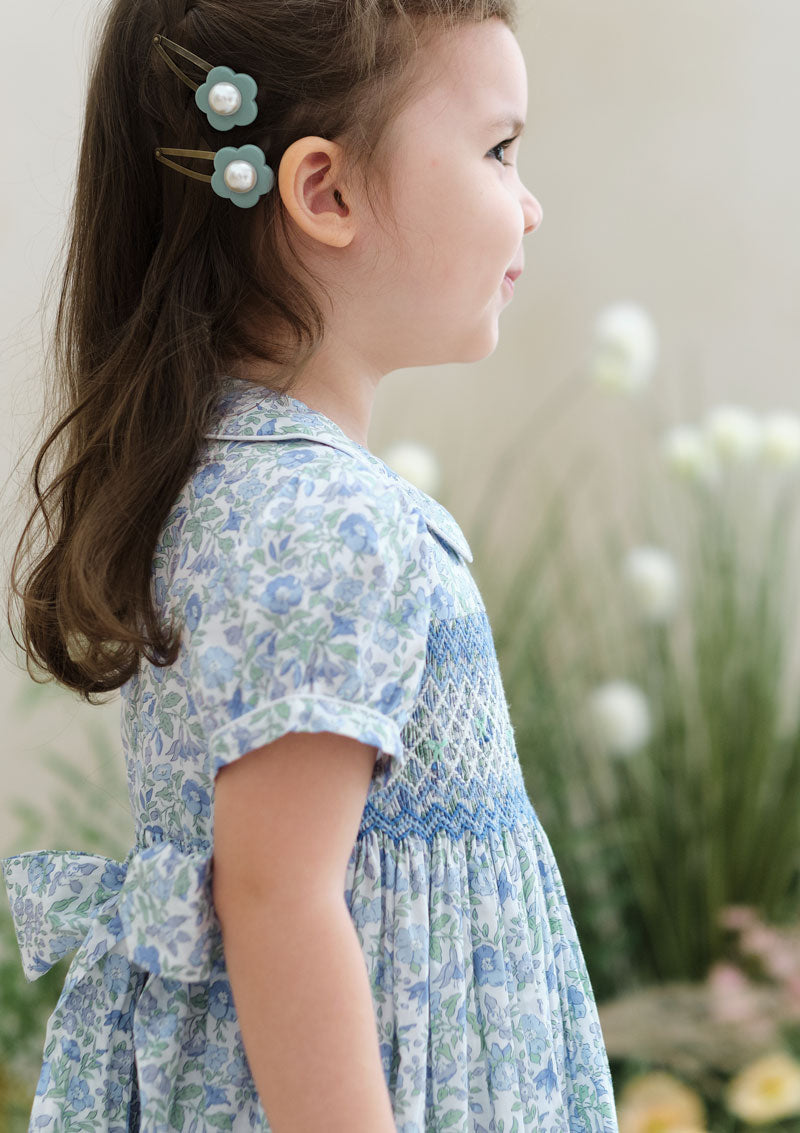 Charlotte Blue Meadow Heirloom Smocked Dress