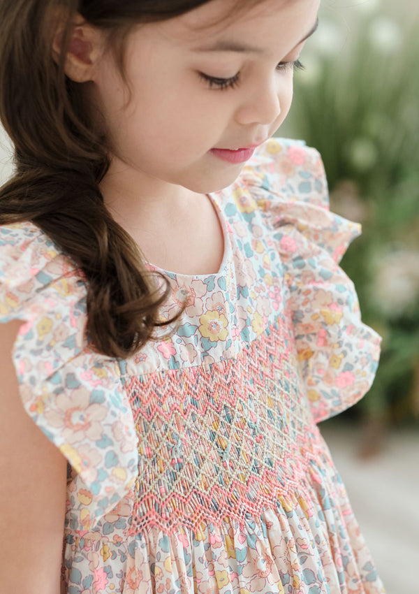 Leonor Betsy Peach Heirloom Smocked Dress