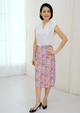 Bridgette Painted Blooms Pink Pencil Skirt