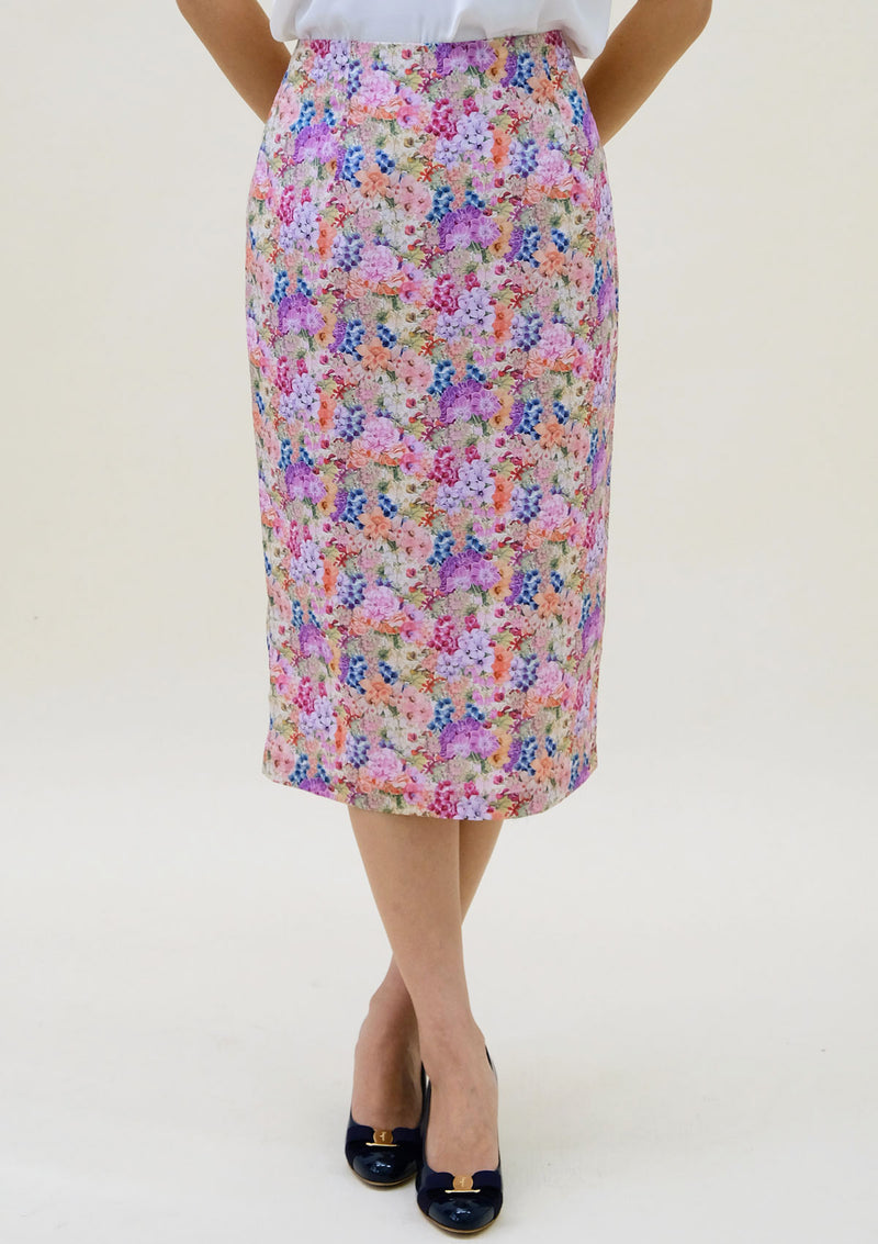 Bridgette Painted Blooms Pink Pencil Skirt